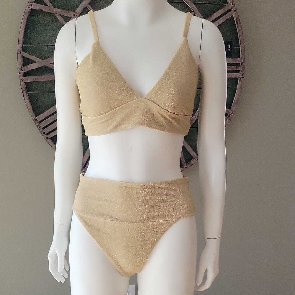 Aerie Gold Shimmer Bikini Set - Metallic Two-Piece